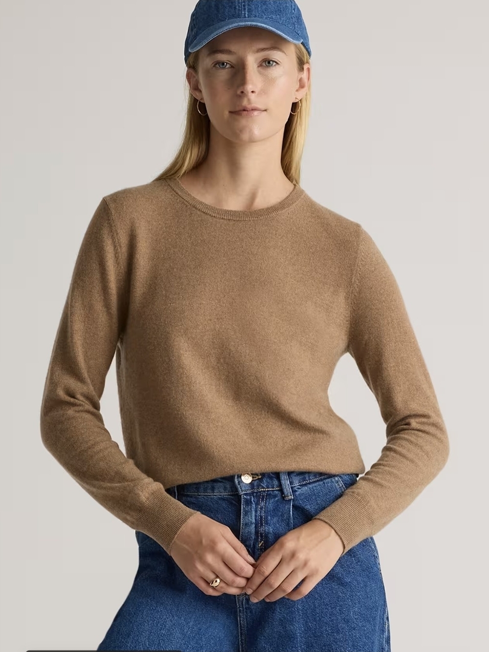 Quince Mongolian Cashmere Crewneck Sweater Color Teak Ribbed Hem